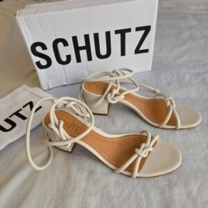 Shutz 7.5 Nicky Mid Deluxe Nappa Sandal Pearl Lace Up Leather Ankle Tie